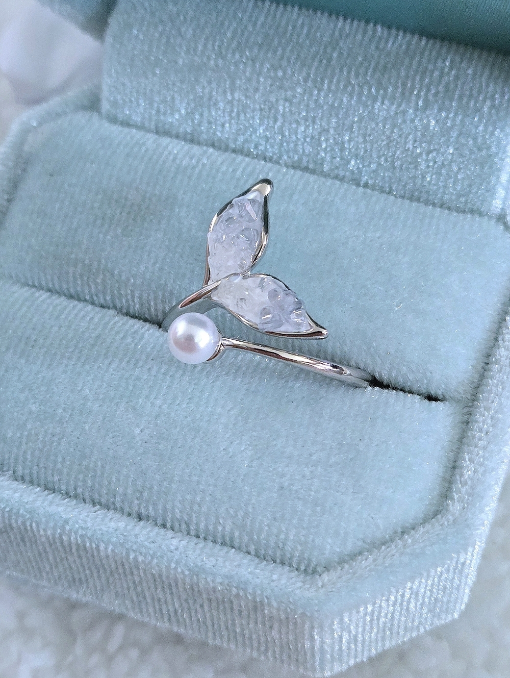 La Meno Druzy Fluke (Whale's🐋 Tail) and Freshwater Pearl Bypass Ring💍 - NIB - Picture 14 of 16